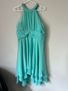 Cindy Collection Pleated Chiffon Halter Neck dress light turquoise size XL